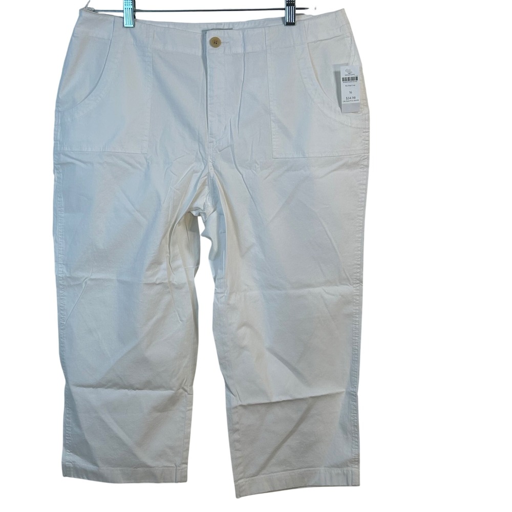 Coldwater Creek White Rip Stop Crop Pants Womens‎ 16 Stretch Cotton Trousers NEW